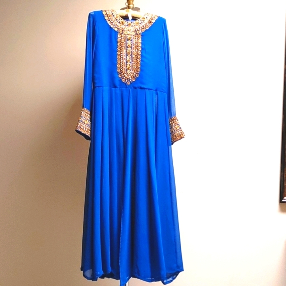 VTG Dramatic Chiffon with Gold Lamé Open Front Dress Size 2-6 - Picture 3 of 13